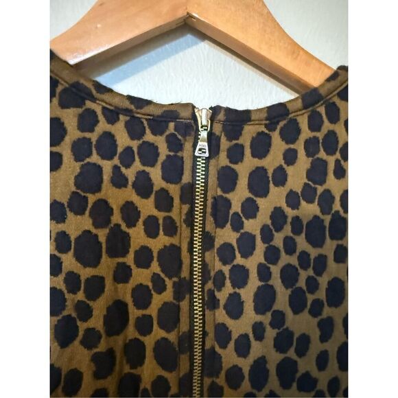 Ann Taylor Loft Size S Animal Print Drop Waist Mini Dress Brown Black Spot Flare - Picture 14 of 16